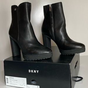 DKNY Tessi Black Leather Lugs Sole Boots